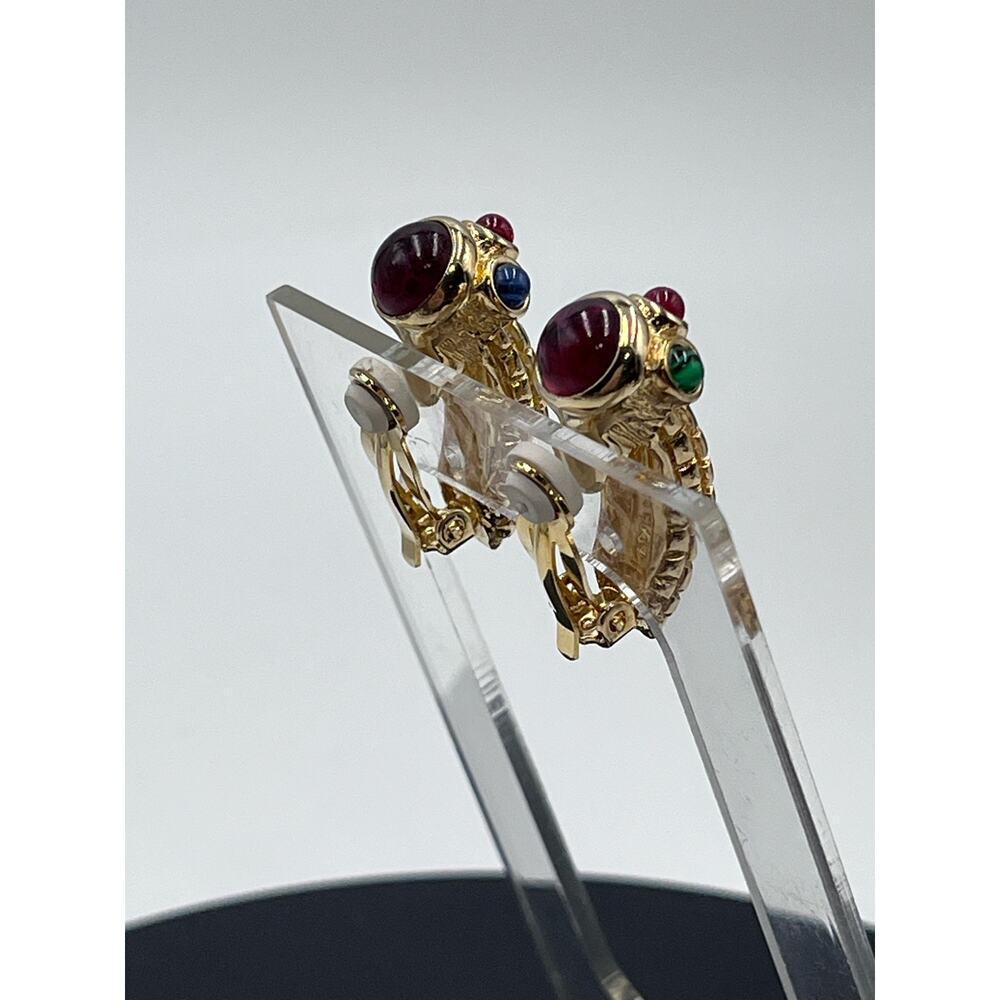 Ivana Trump Vintge Classic Jewel Colored Cabochons Clip On Earrings - Picture 5 of 11